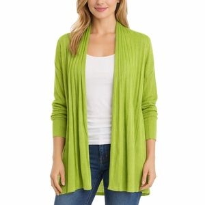 Papa Vancouver Lime Green Ribbed Open Cardigan Draped Lightweight Coastal Preppy